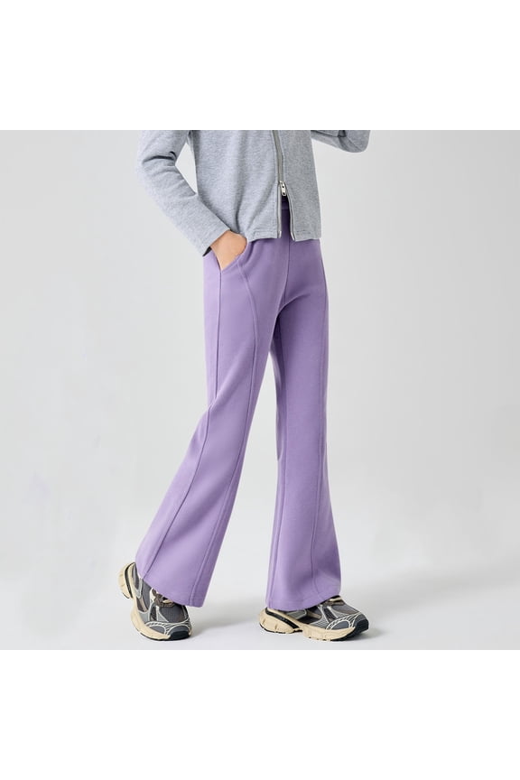 Girls Bell Bottom Casual Trousers School Uniform Pants with Pockets 5-15 Years