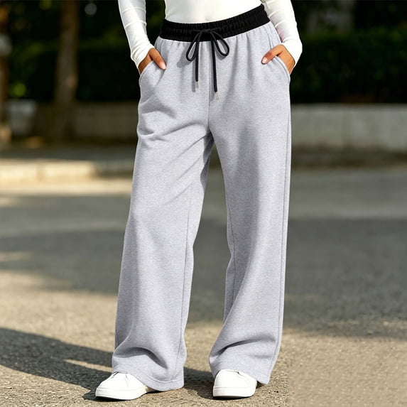 Qodauz Girls Wide Leg Sweatpants Baggy Comfy Casual Pants Elastic Waisted Open Bottom Sweat Pant with Pockets 5-15 Years