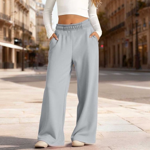 Qodauz Girls Wide Leg Sweatpants Lightweight Fleece Lined Sweat Pants Cozy Baggy Casual Pant with Pockets 5-14 Years