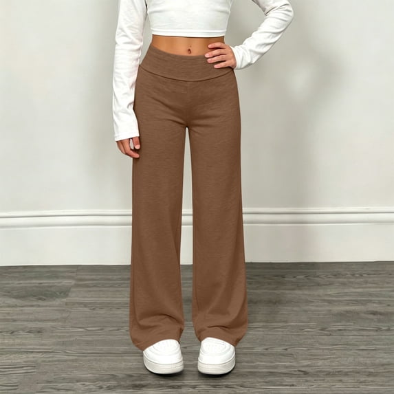 Qodauz Girls Wide Leg Sweatpants Thin School Uniform Trousers Elastic Waisted Casual Athletic Pants with Pocket 5-14 Years