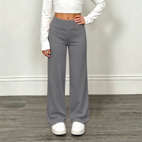 Qodauz Girls Wide Leg Sweatpants Thin School Uniform Trousers Elastic Waisted Casual Athletic Pants with Pocket 5-14 Years