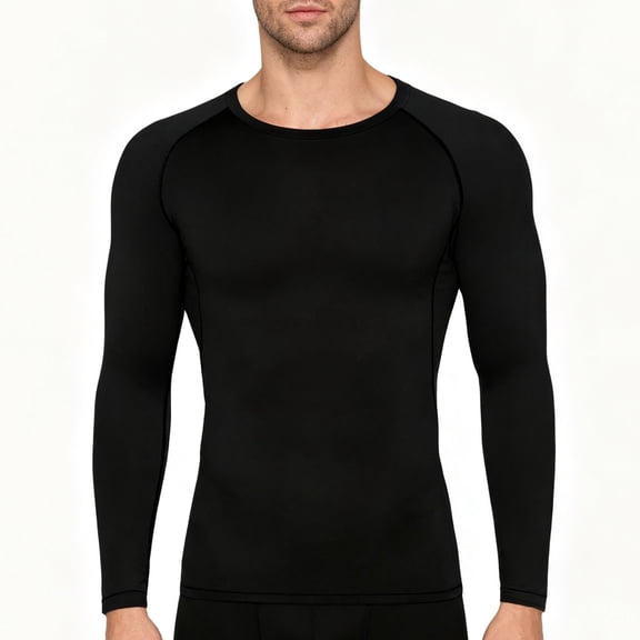 Qodauz Men's Thermal Compression Shirts Thin Fleece Long Sleeve Base Layer T-Shirt Stretch Athletic Workout Tee Tops for Running Football