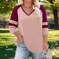 thumbnail image 1 of Qodauz Plus Size Baseball Tops for Women 3/4 Raglan Sleeve Tee Blouses Casual V Neck Stripes T-Shirts 2XL, 1 of 6