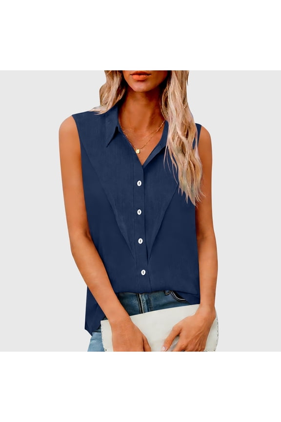Plus Size Blouses for Womens Sleeveless Pleated Lapel Shirts Casual Summer Button Down Beach Tops 2XL