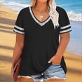 thumbnail image 1 of Qodauz Plus Size Tops for Women Short Sleeve T Shirt Casual Summer V Neck Color Block Tunics Tees Black 2XL, 1 of 5