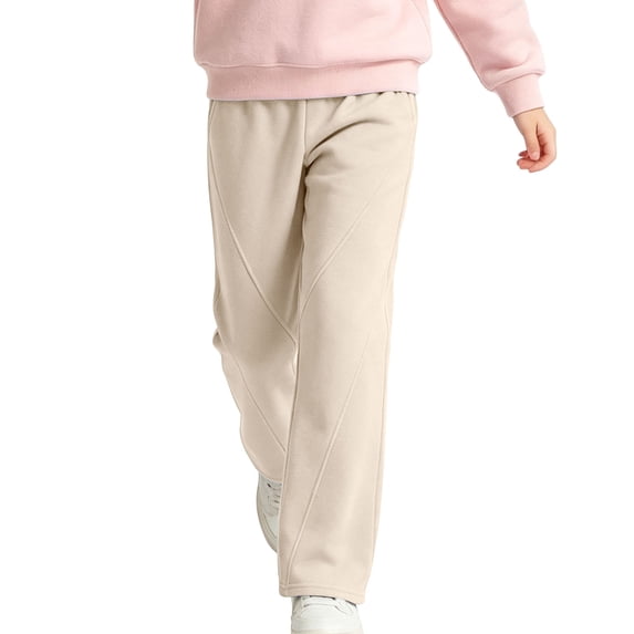 Qodauz Straight Leg Sweatpants for Girls Casual Elastic Waist Pants Soft Comfy School Uniform Trousers for 5-15 Years