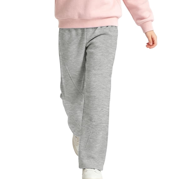 Qodauz Straight Leg Sweatpants for Girls Casual Elastic Waist Pants Soft Comfy School Uniform Trousers for 5-15 Years