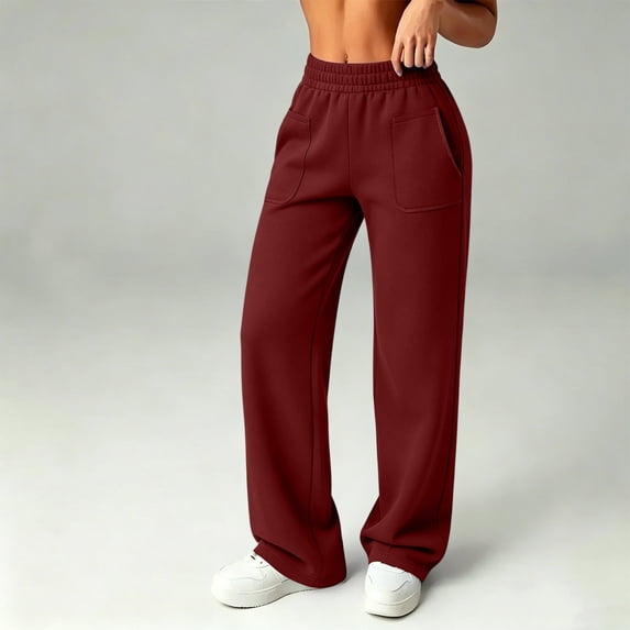Qodauz Wide Leg Sweatpants Women Baggy Straight Leg Casual Pants Elastic Waist Track Pant with Pockets S-2XL