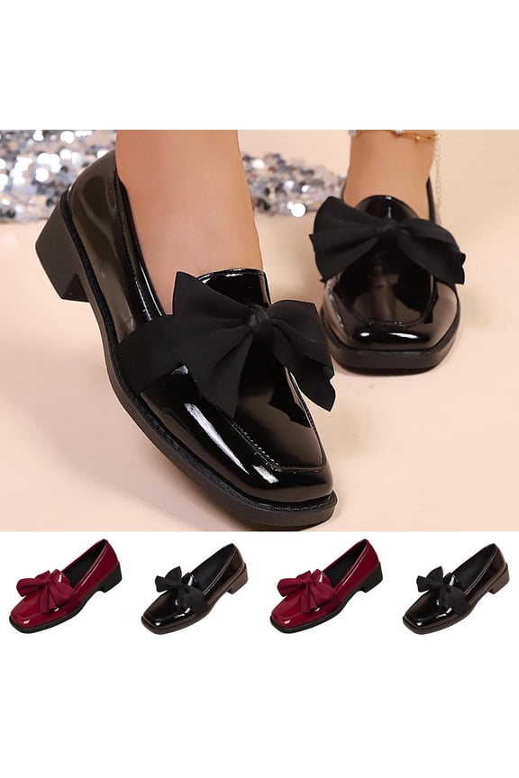 Women's Chunky Heel Loafers Round Toe Patent Leather Retro British Plus Size Red 39