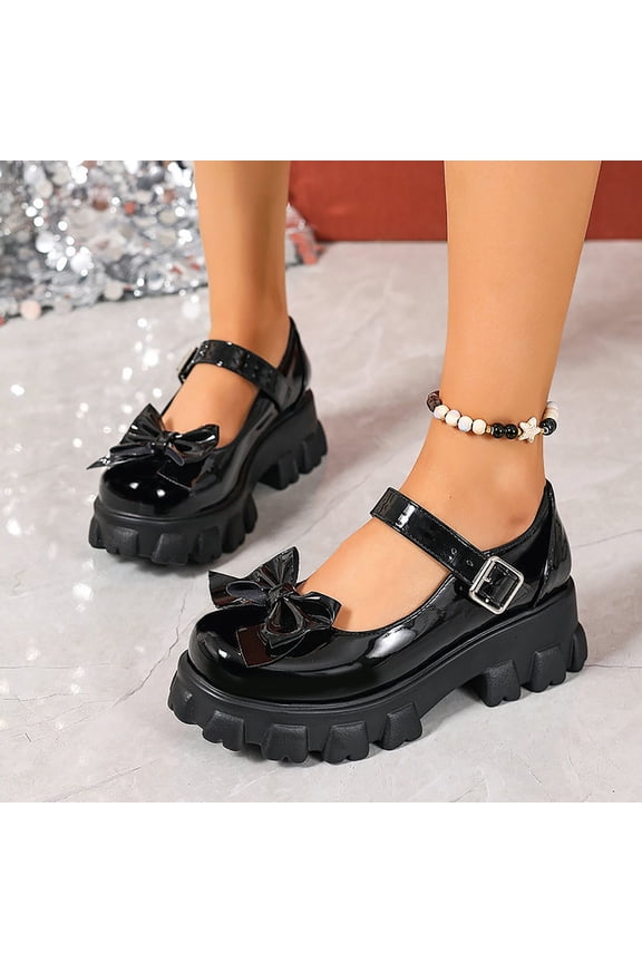 Women's Flats Bow Metal Buckle Retro Slip On Solid Spring Autumn Black 41