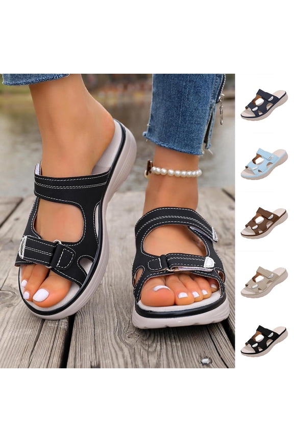 Women's Wedge Flip Flops Peep Toe Thick Sole Summer Brown 37