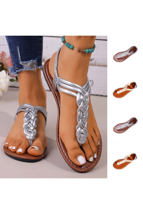 Women's Wedge Sandals Peep Toe Zip Back Ethnic Boho Thick Sole Plus Size Silver 37