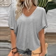 thumbnail image 1 of Qodauz Womens Plus Size Dolman Tops Short Sleeve Cropped T-Shirts Y2k V Neck Casual Loose Going Out Basic Tees L, 1 of 5
