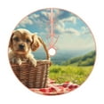 Qokaie Adorable Puppy Basket Pattern Christmas Tree Skirt with Ties and