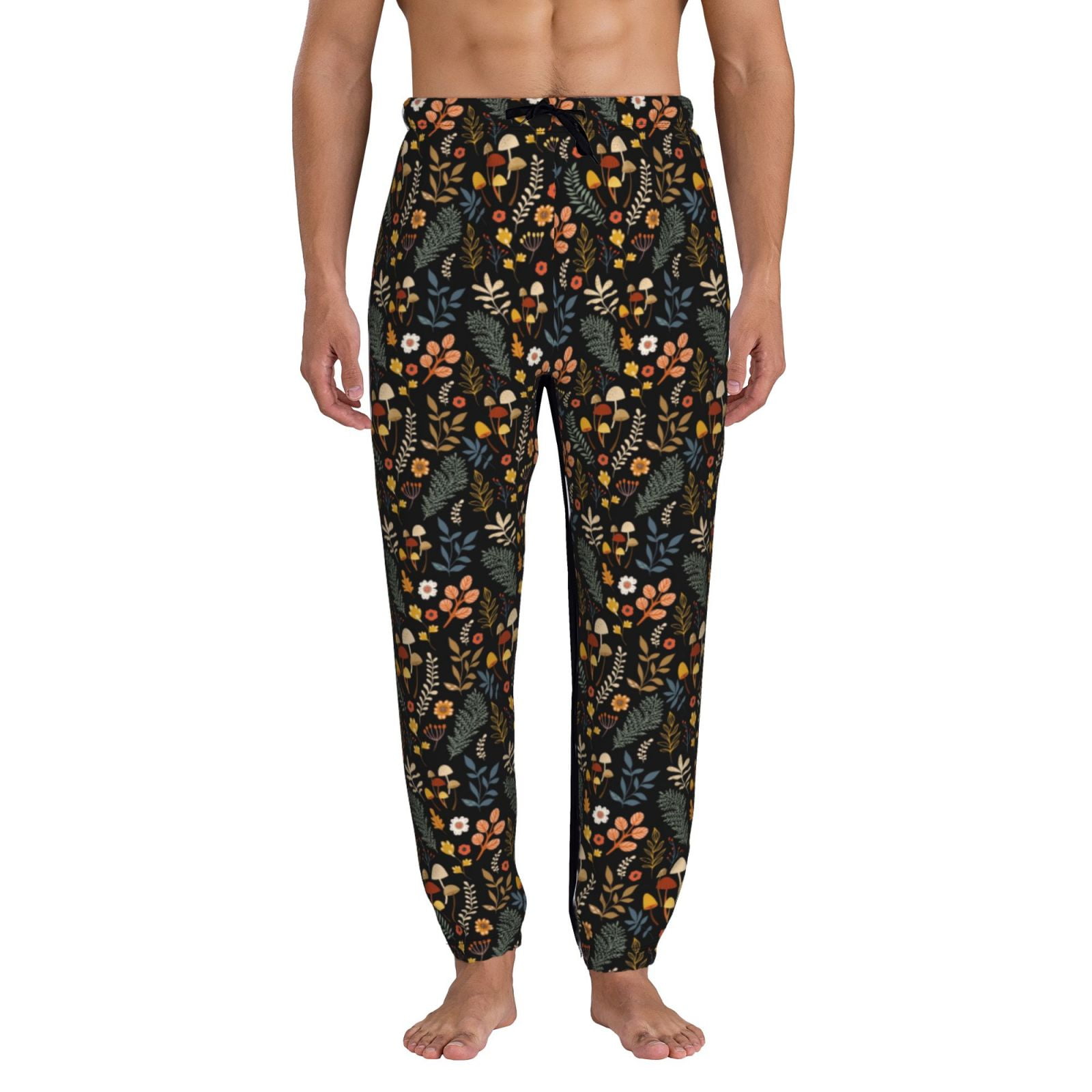 Qokaie Autumn Floral Print Sweatpants for Men, Elastic Bottom Joggers