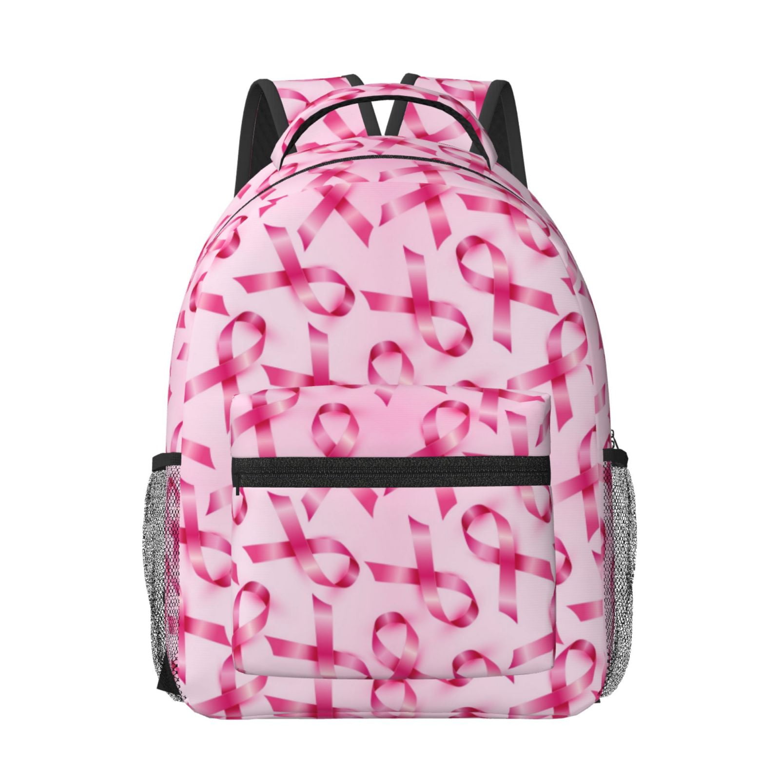 Qokaie Breast Cancer Ribbons Awareness Style School Backpack Travel Bag ...