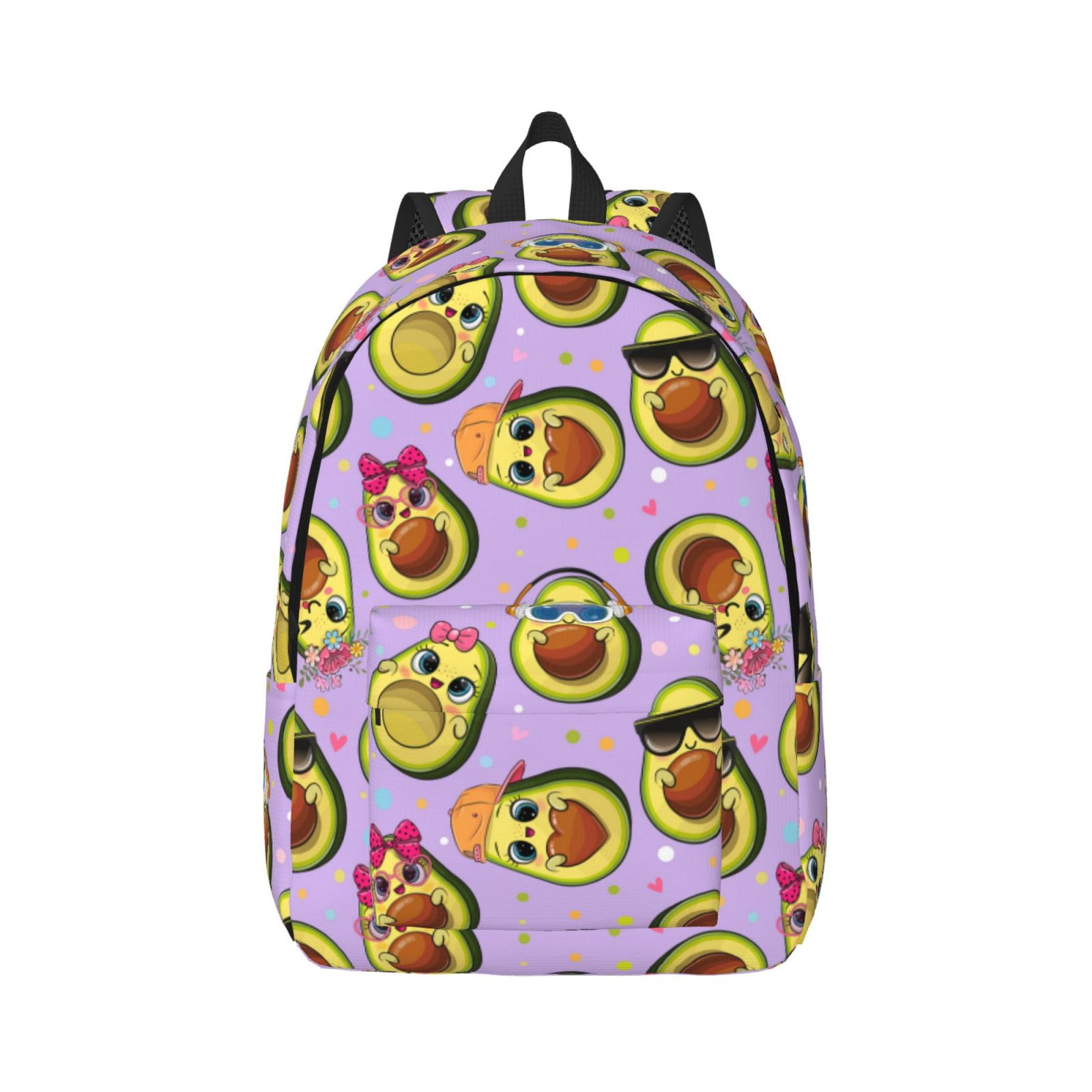 Qokaie Cartoon Avocados Pattern Canvas Backpack Travel Daypack Student ...