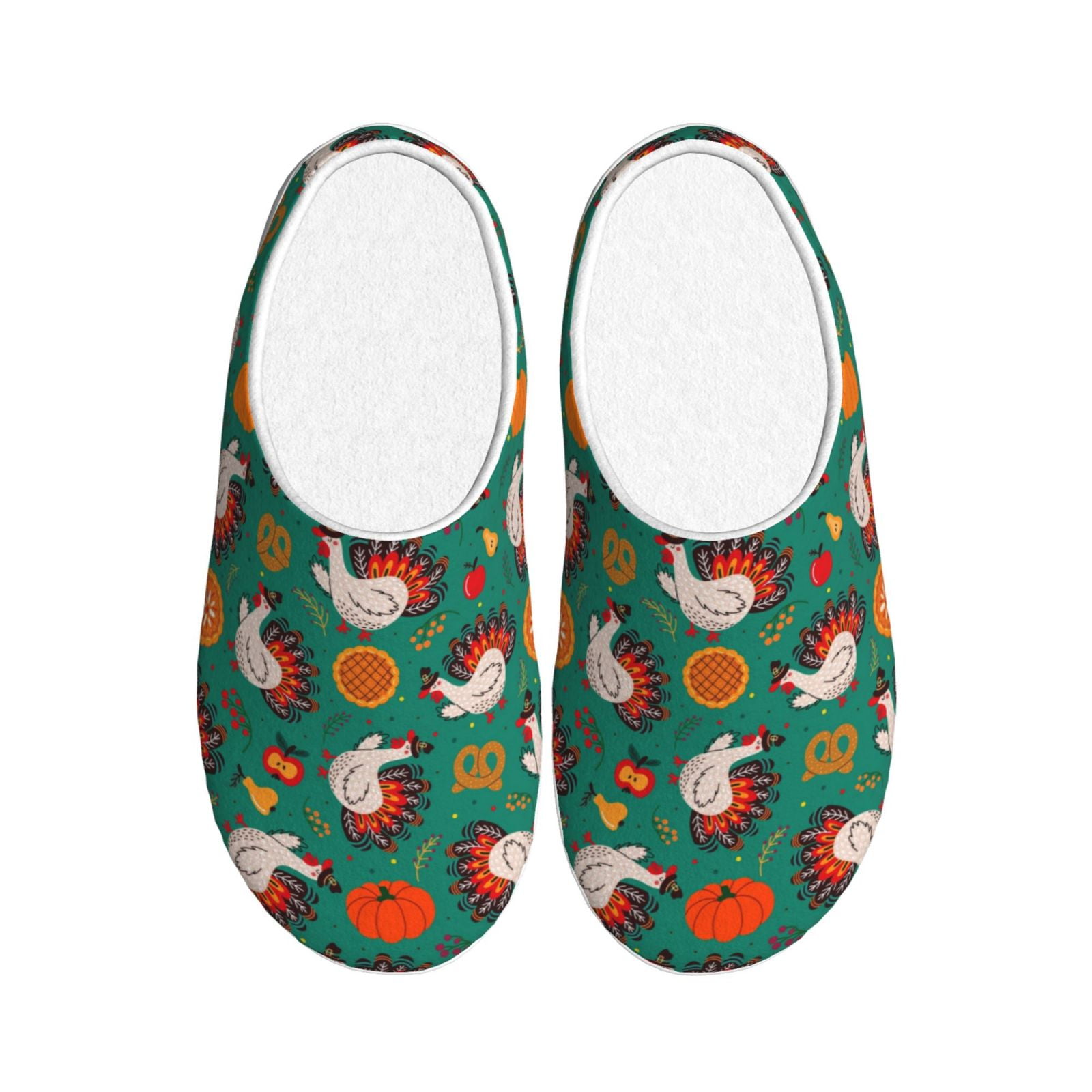 Qokaie Cartoon Turkey Pattern Women's Memory Foam Cotton House Slippers
