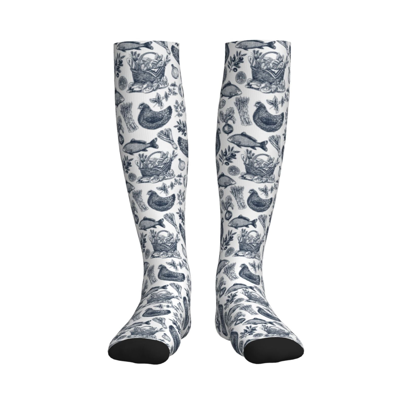 Chicken Compression Qokaie Chicken And Fish Drawing Sports Compression Socks - Comfortable ...