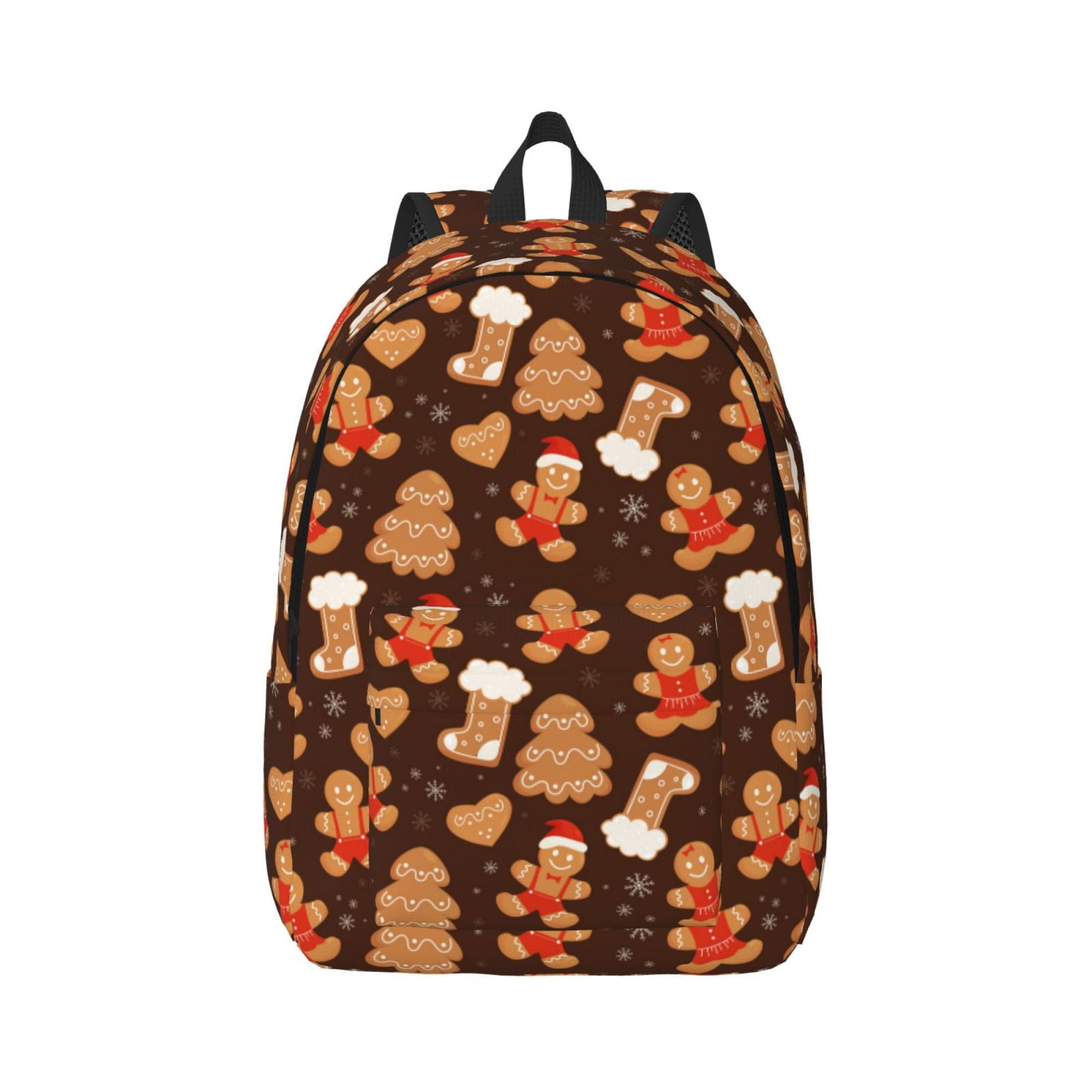Qokaie Christmas Gingerbread Cookies Pattern Canvas Backpack Travel ...