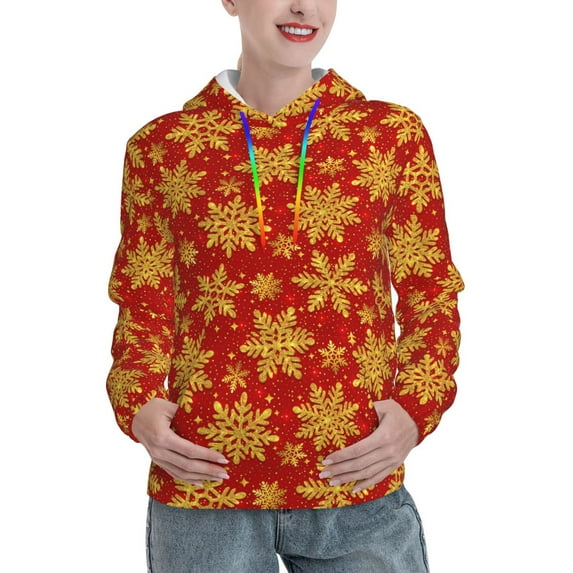 Haiem Christmas With Gold Snowflakes for Men's Fashion Hoodies & Sweatshirts with Kangaroo Pocket,Hooded Sweatshirt with Eye-catching Drawstrings-Small