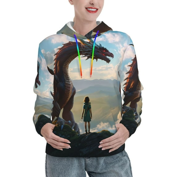Haiem Clear Sky Mountain Red Dragon for Men's Fashion Hoodies & Sweatshirts with Kangaroo Pocket,Hooded Sweatshirt with Eye-catching Drawstrings-Large
