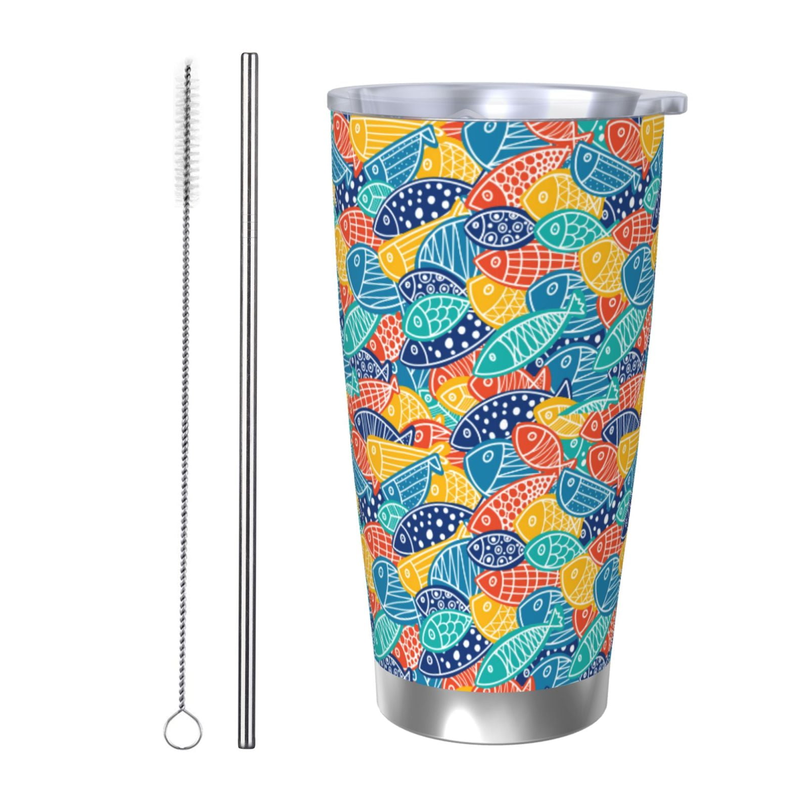 Qokaie Colorful Fish 1 Pattern 20 Oz Coffee Car Insulated Coffee Cup ...