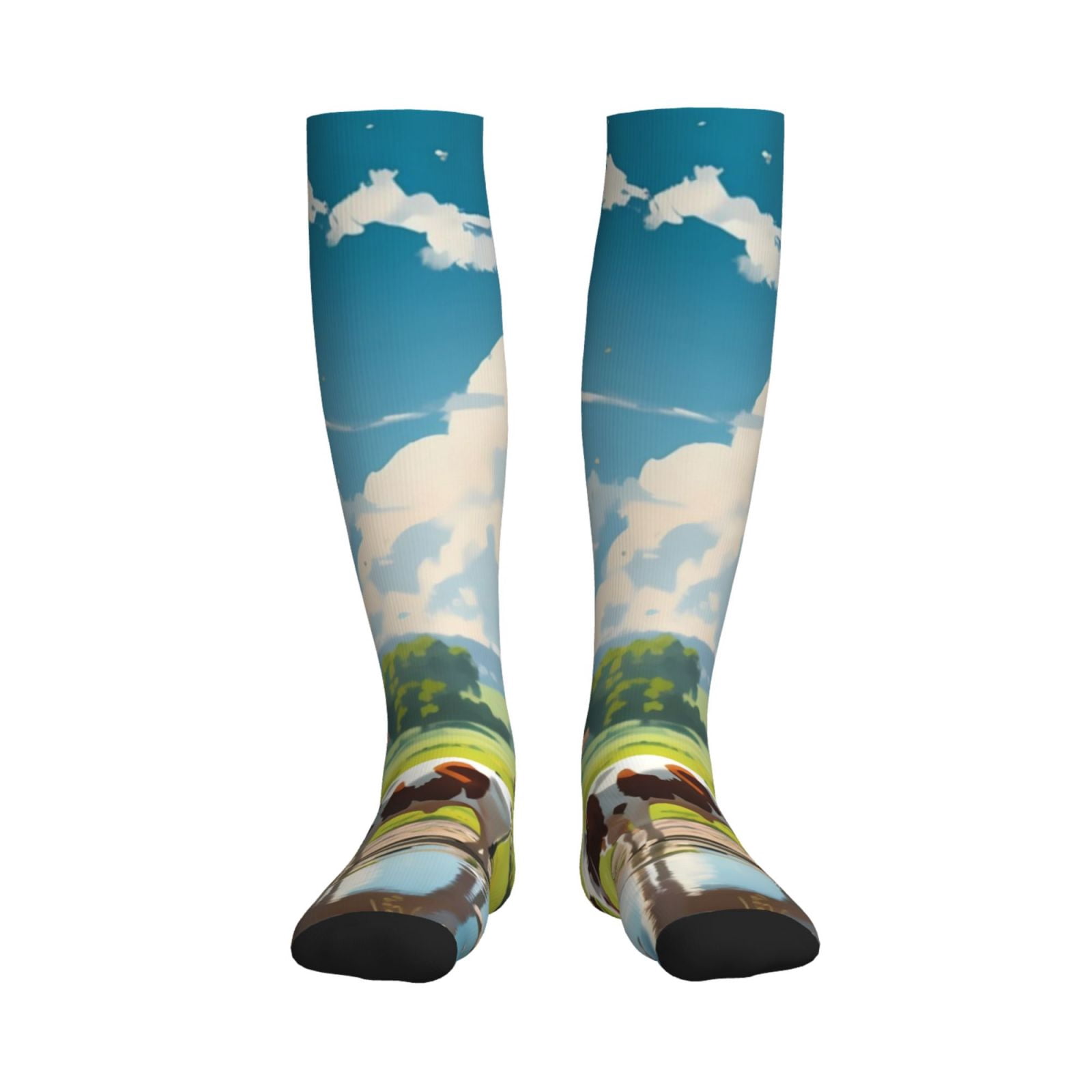 Qokaie Countryside Farm Cow Drawing Sports Compression Socks ...