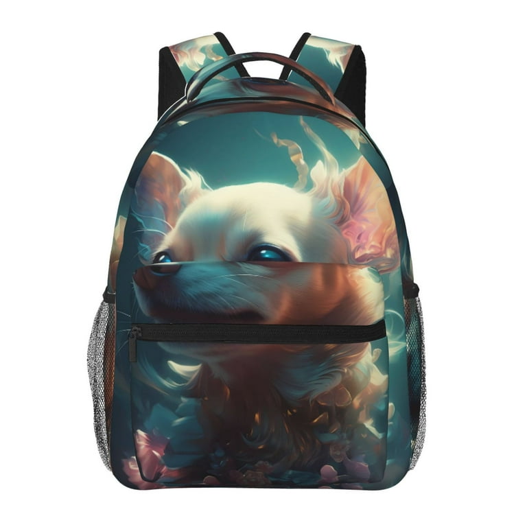 Qokaie Cute Flower Chihuahua Puppy Printed Lightweight Casual Bag Ergonomic Straps Backpack Durable Canvas Spacious Compartments Ideal for Laptop Books and Essentials Walmart