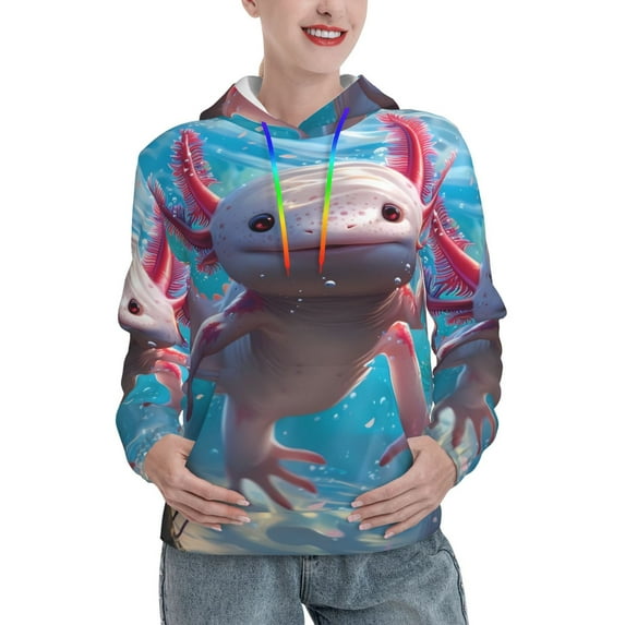 Haiem Cute Underwater Axolotl for Men's Fashion Hoodies & Sweatshirts with Kangaroo Pocket,Hooded Sweatshirt with Eye-catching Drawstrings-Large