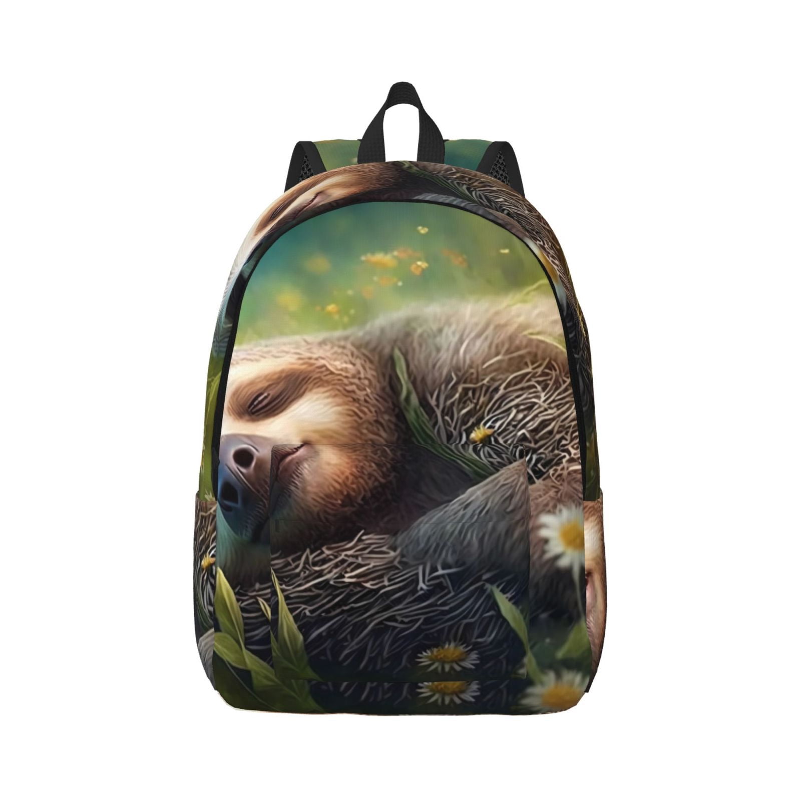 Qokaie Daisy Sleeping Sloth Pattern Canvas Backpack Travel Daypack ...
