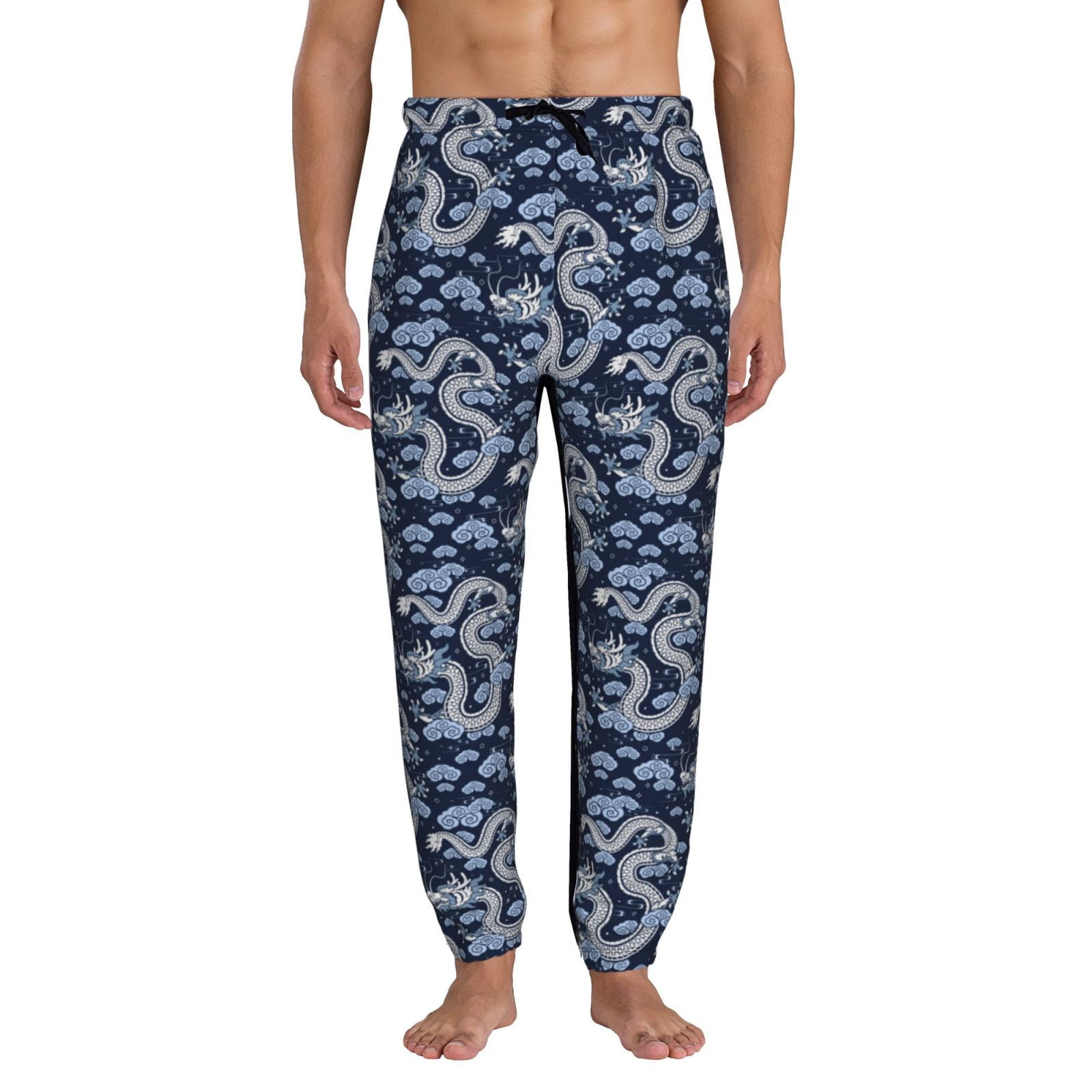 Qokaie Dragon Print Sweatpants for Men Elastic Bottom Joggers with Pockets Athletic Pants for Workout Jogging Running Large Walmart
