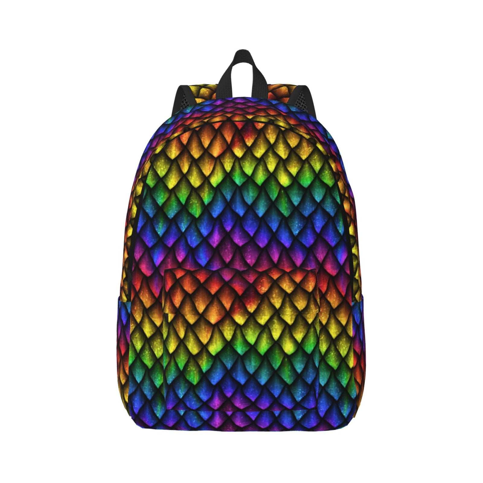 Qokaie Dragon Scales Pattern Canvas Backpack Travel Daypack Student ...