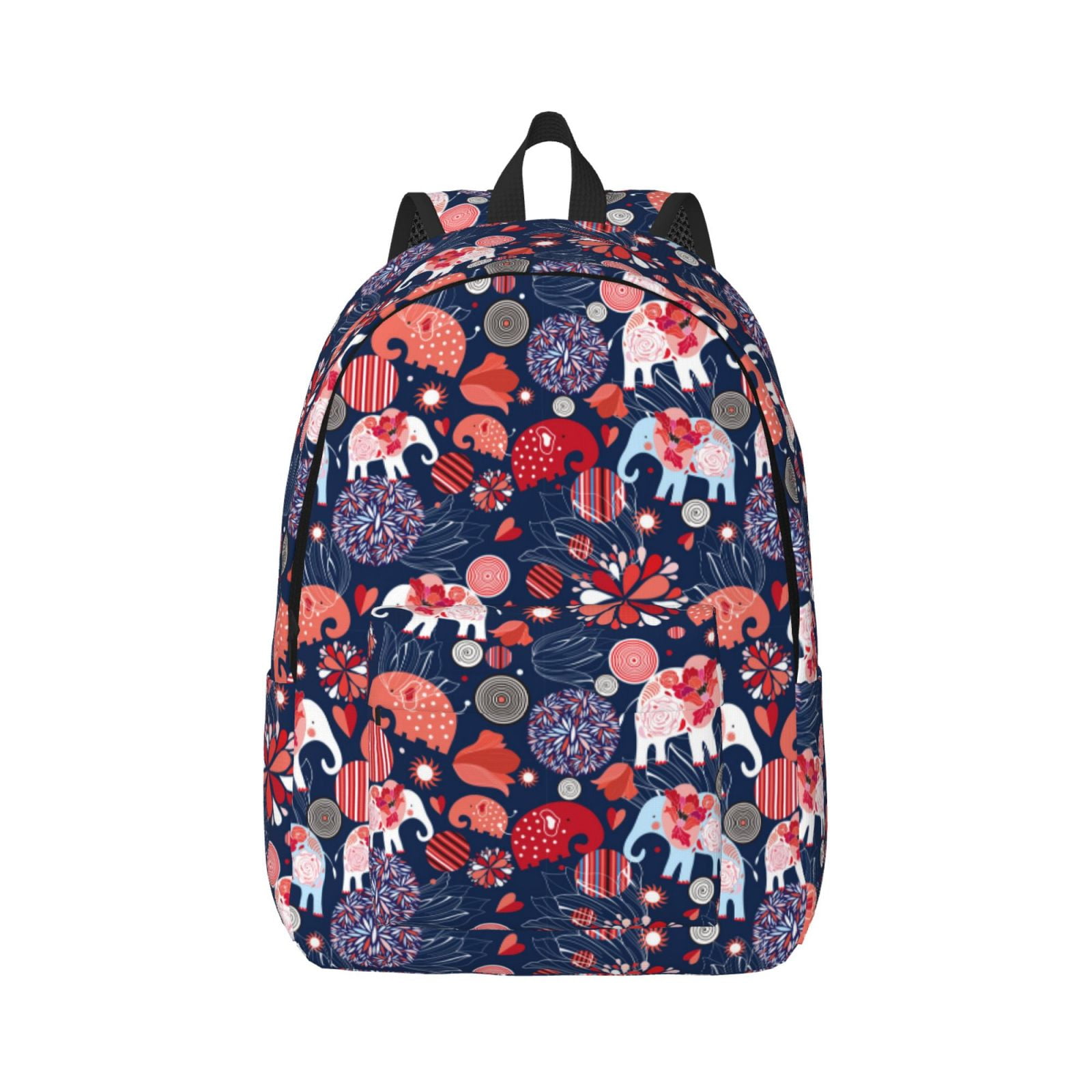 Qokaie Elephants Pattern Canvas Backpack Travel Daypack Student ...