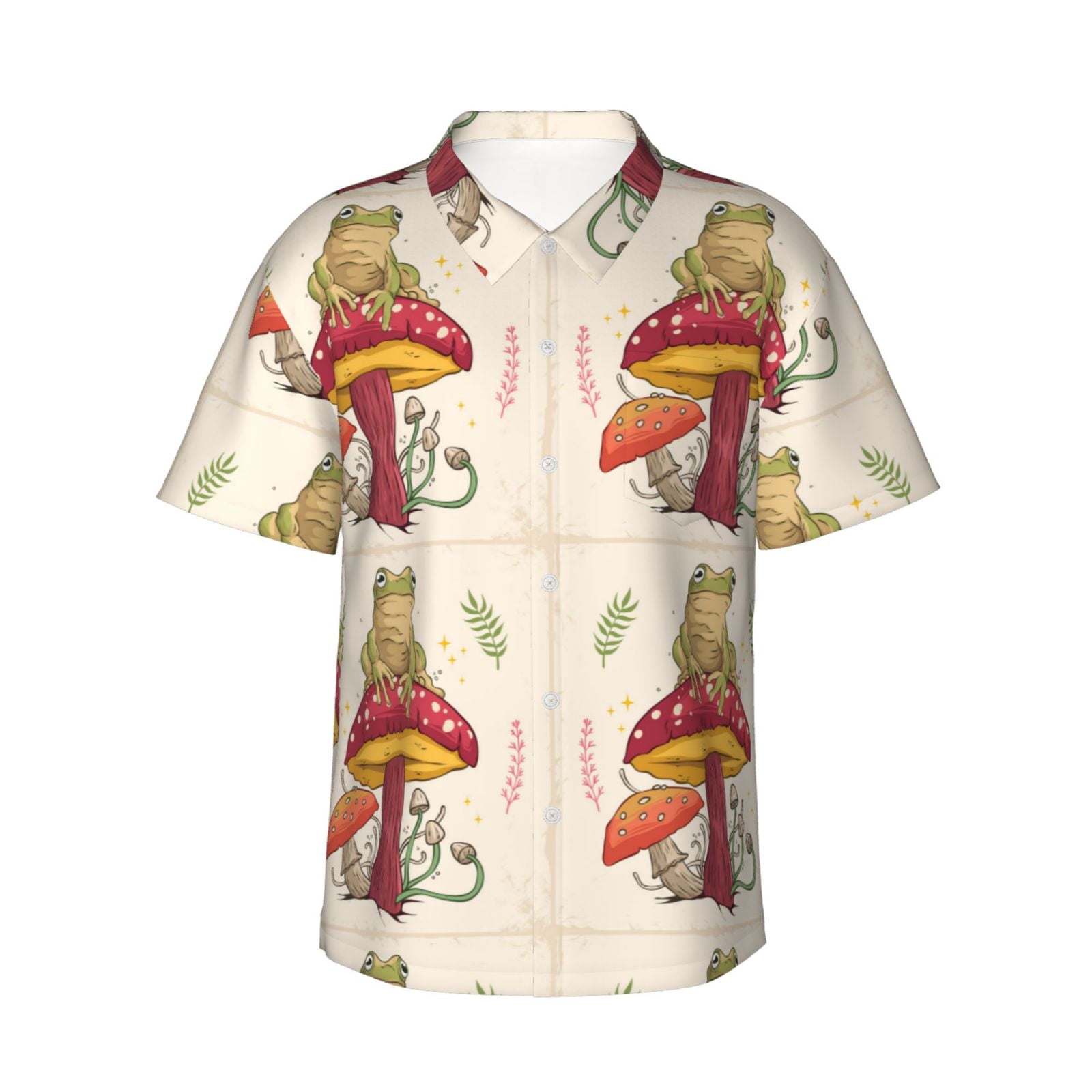 Visesunny Men's Casual Hawaiian Shirt - Frog Animal Print Short Sleeve Button Down Aloha Shirt