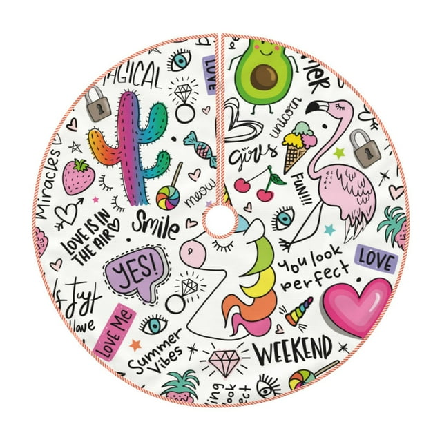 Qokaie Fun Animal with Unicorn Pattern Christmas Tree Skirt with Ties