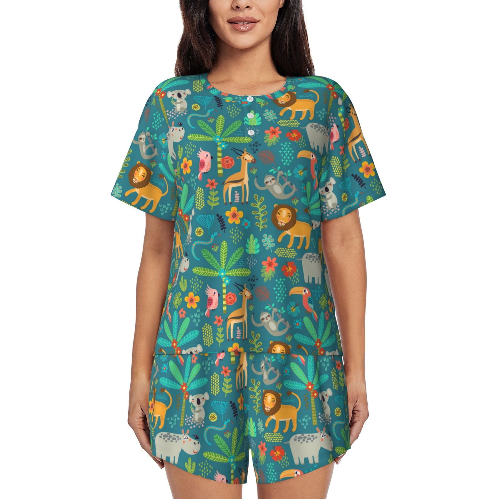Bamboo Short Sleeve Pajama Set - Wildlife Stripe