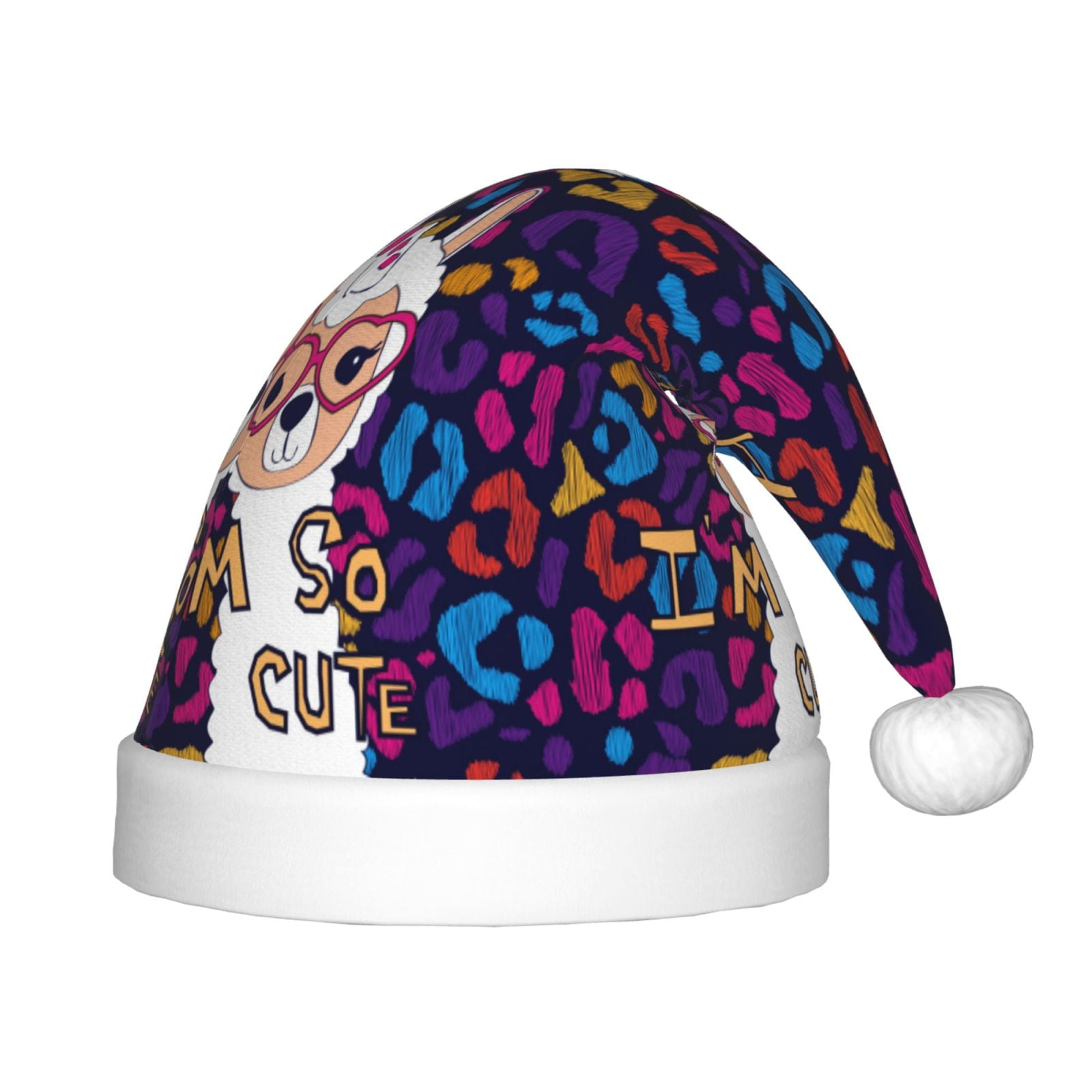 Qokaie Llama Alpaca Print Christmas Hat Santa Hat Xmas Holiday Hats for Children Unisex Christmas New Year Festive Holiday Party Supplies