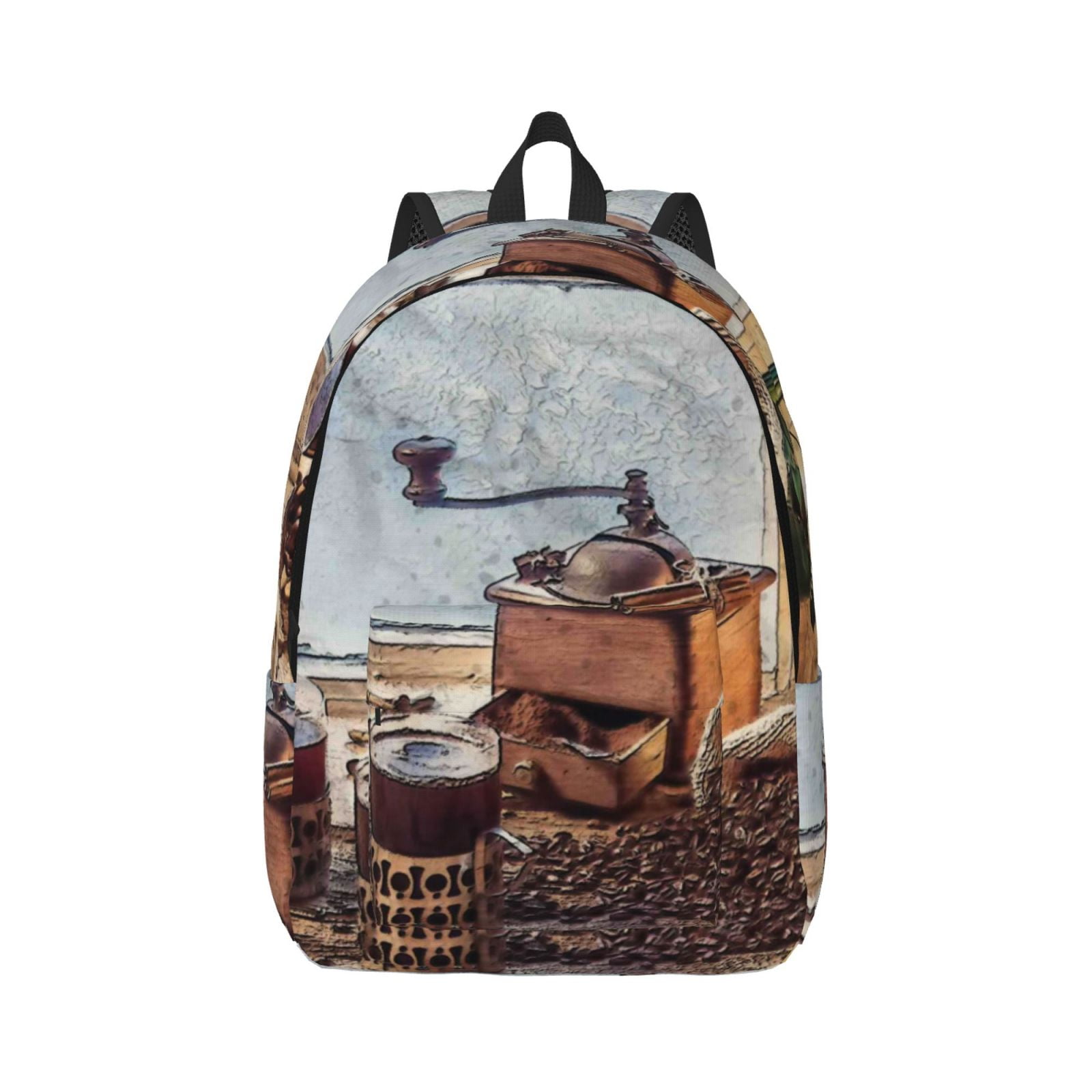 Qokaie Oil Lamp Coffee Beans Pattern Canvas Backpack Travel Daypack ...