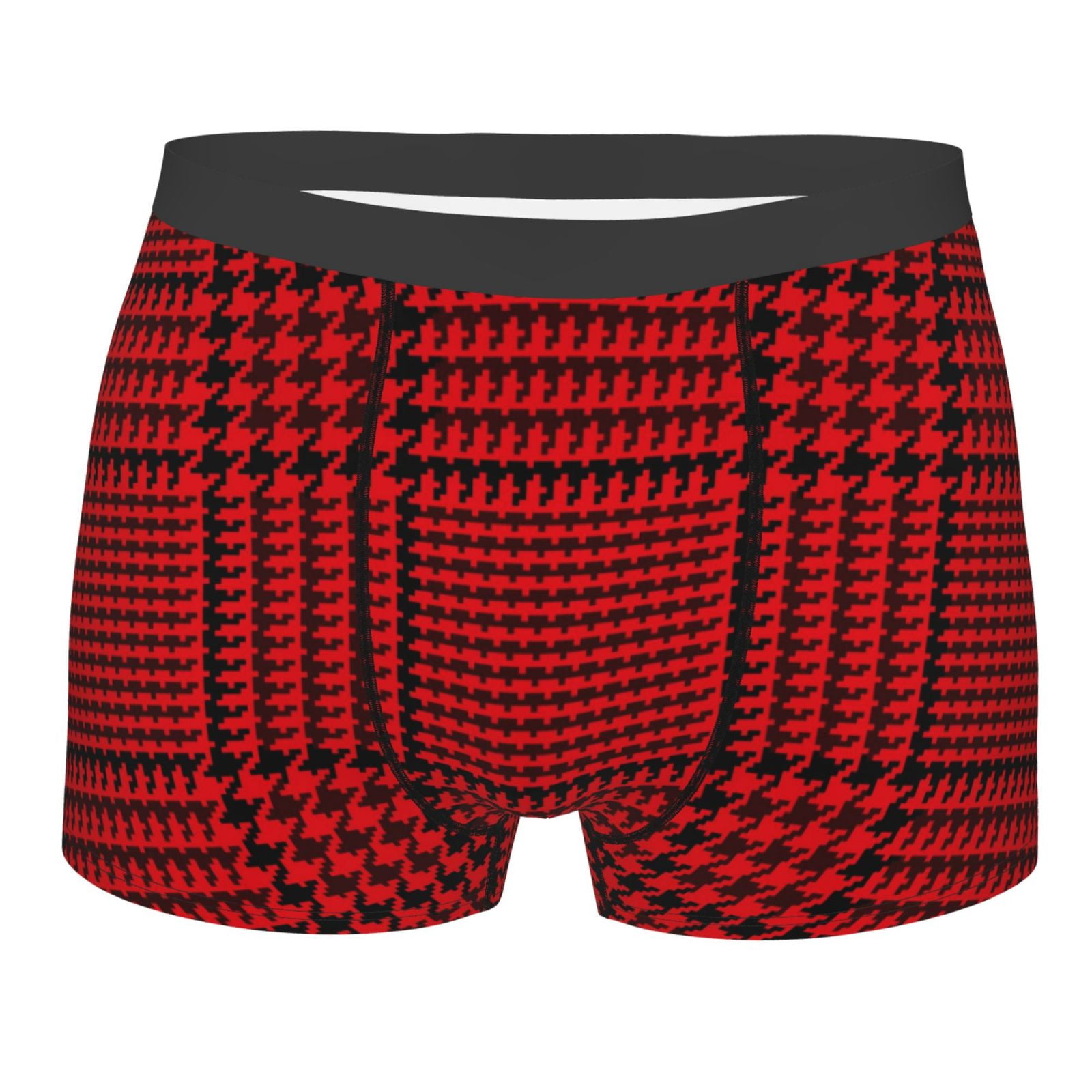 Qokaie Red Black Houndstooth Print Mens Underwear Microfiber Boxer ...