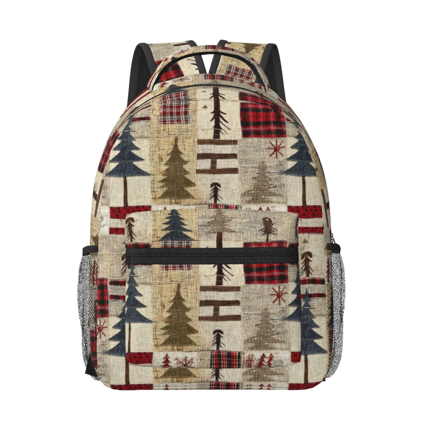 Rustic Backpacking Pack Qokaie Rustic Plaid Forest Lodge Style School Backpack Travel Bag for ...