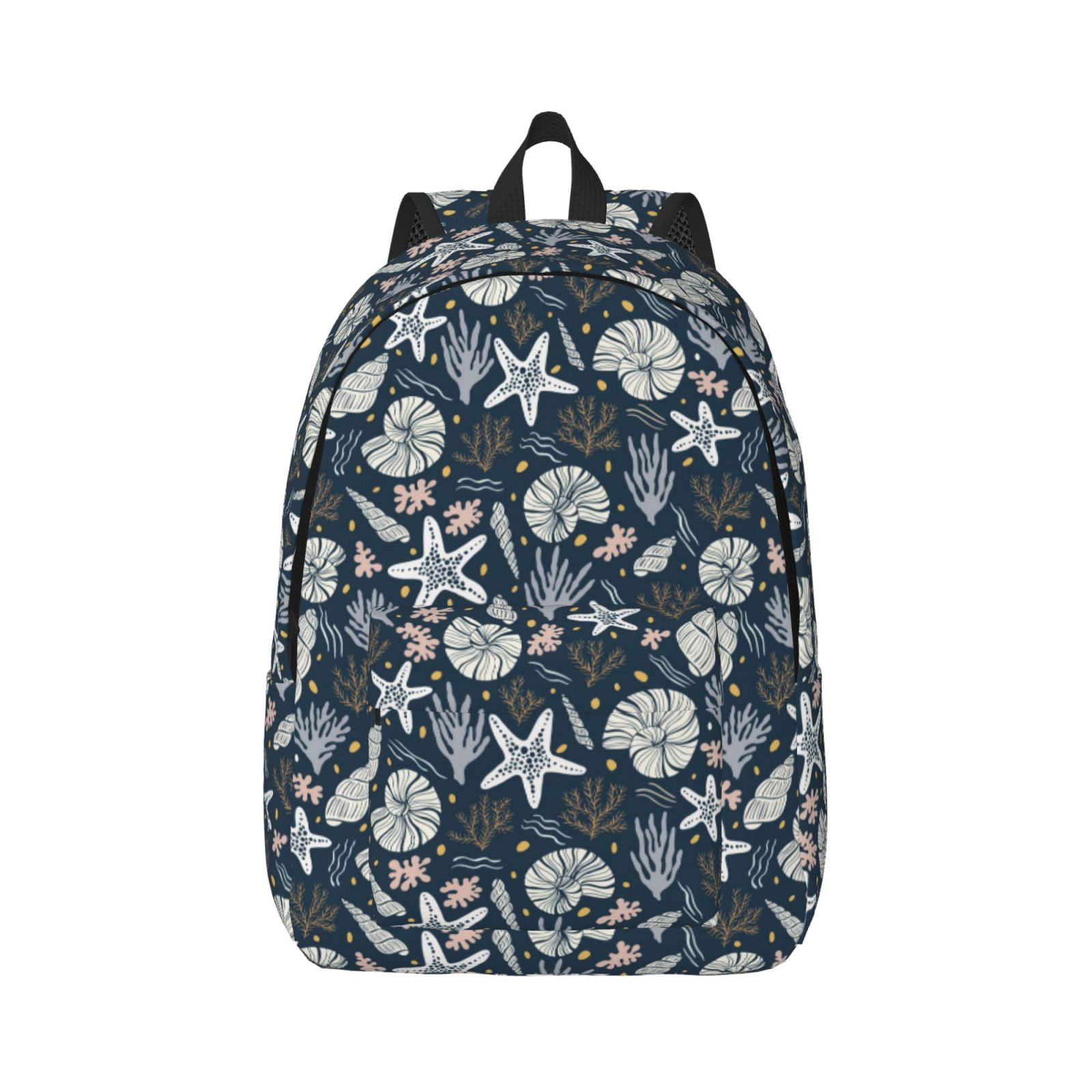 Asthetic Ricksack Qokaie Sea Shells 1 Pattern Canvas Backpack Travel Daypack Student ...
