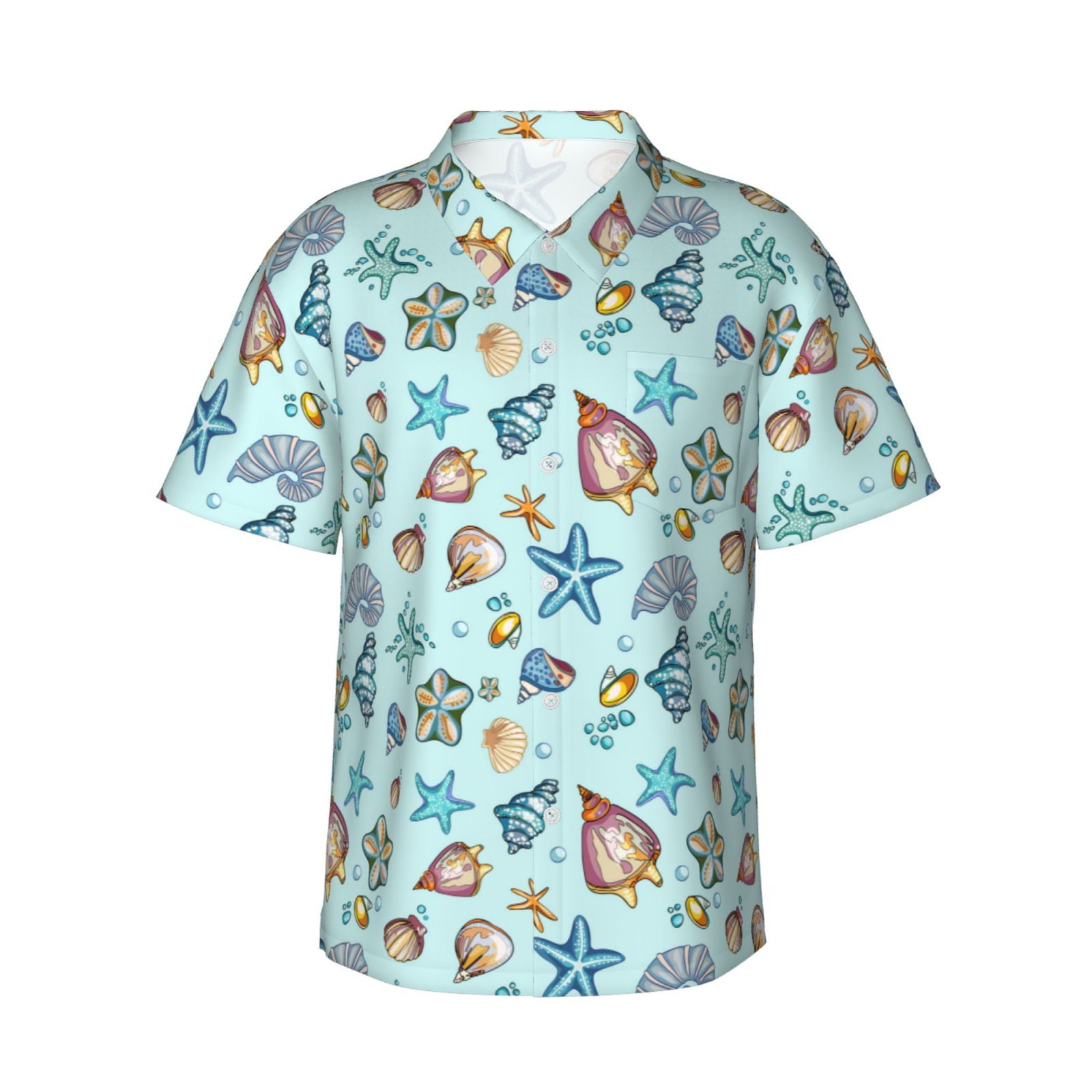 Shell Tops Men's Qokaie Sea Shells 2 Print Men’s Hawaiian Shirt – Tropical Short Sleeve ...
