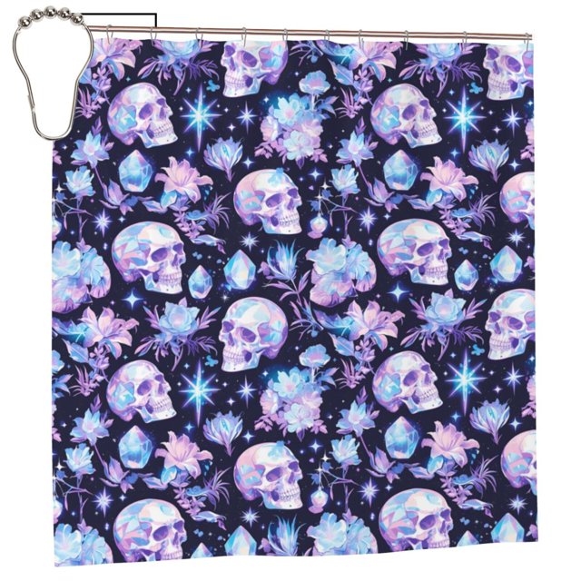 Qokaie Skull crystal flower Pattern Shower Curtain with 12 Plastic