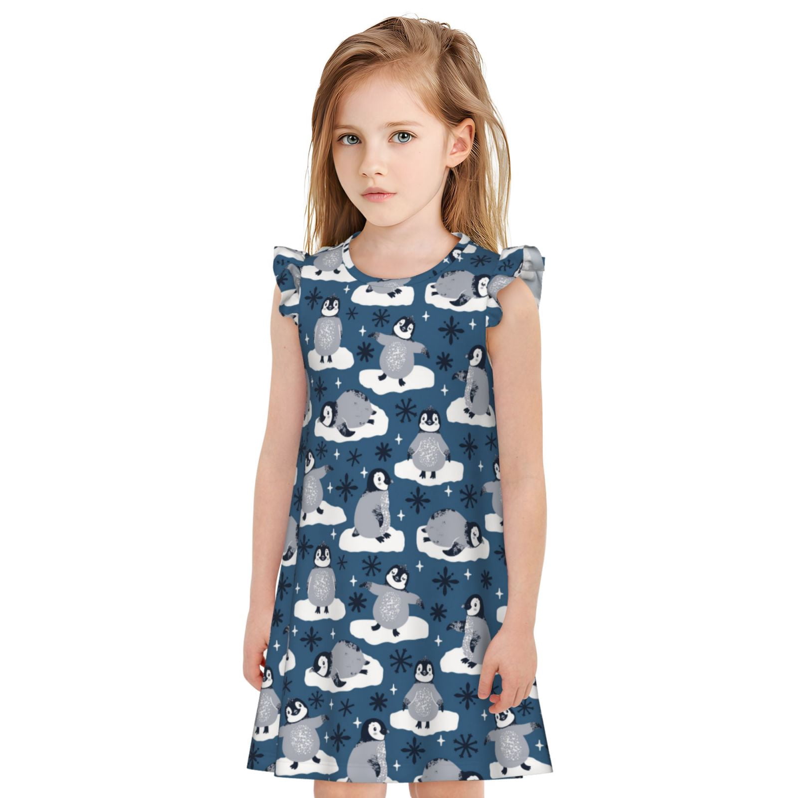 Qokaie Snow Penguin Print Girls Nightgowns, Nightgown Princess Pajama ...