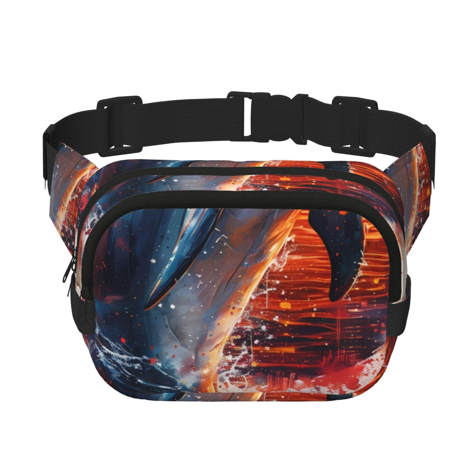 Qokaie Sunset Ocean Watercolor Dolphin Pattern Waist Bag, Double Layer ...