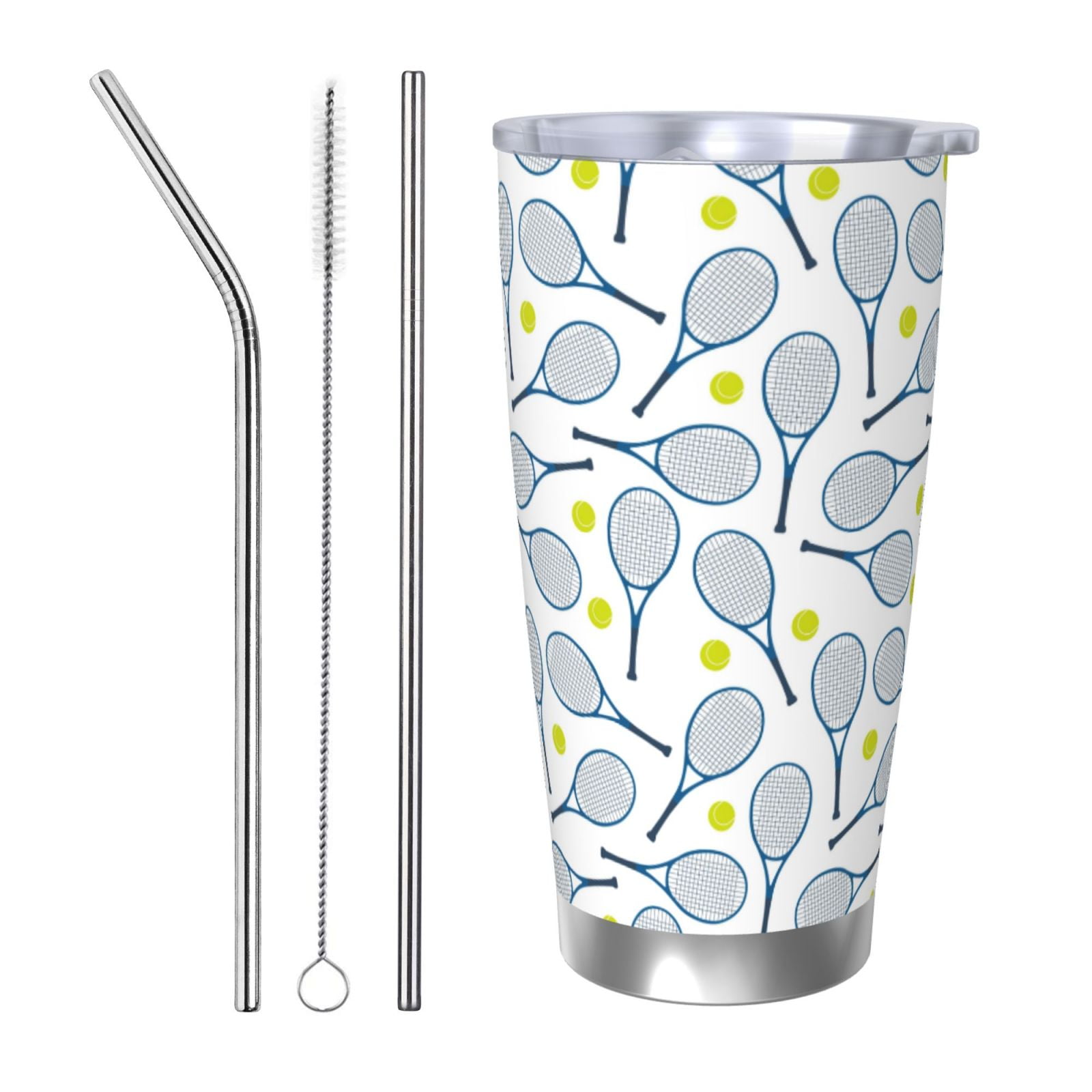 Qokaie Tennis Rackets And Balls Pattern 20 Oz Coffee Car Insulated ...