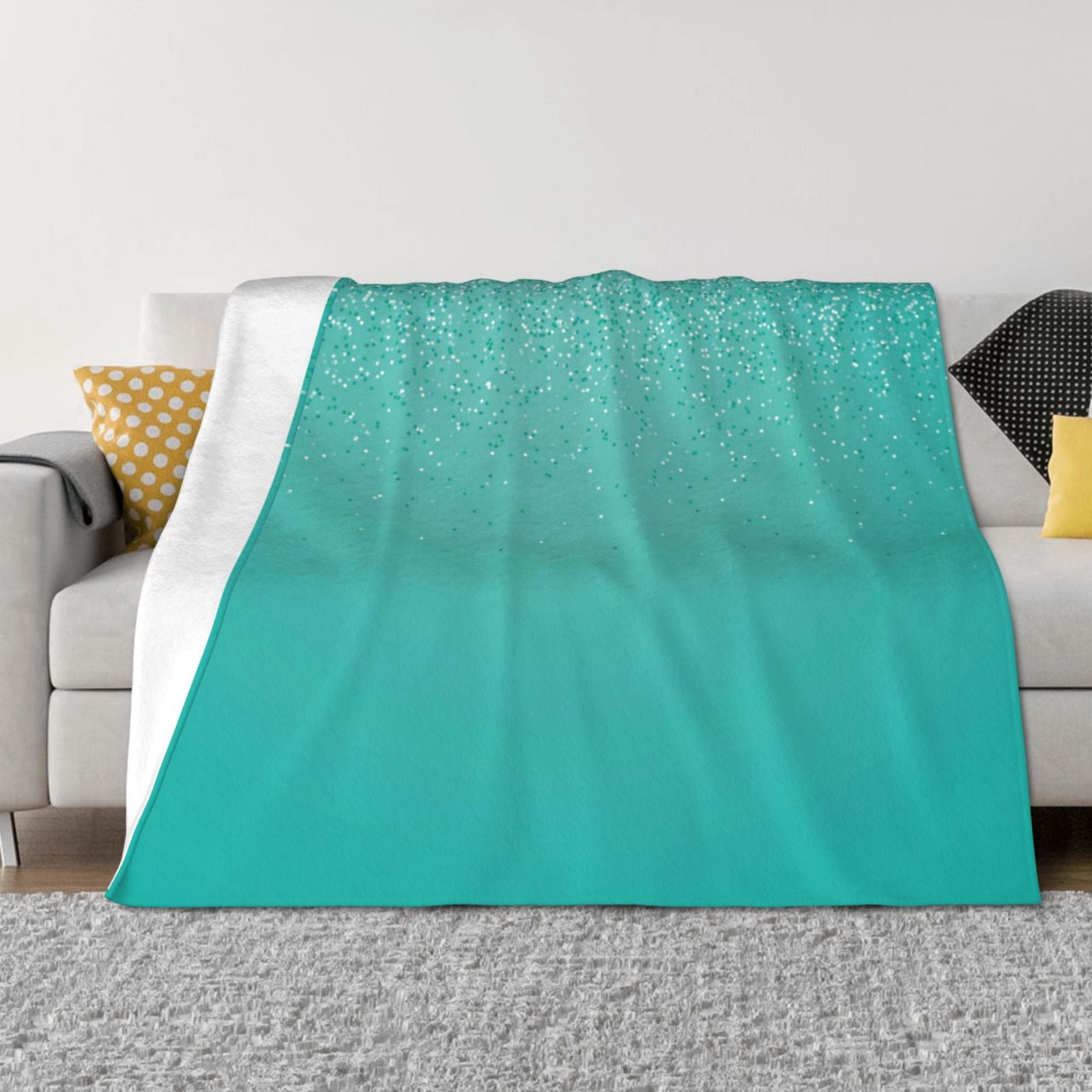 Qokaie Turquoise Glitter Drawing Flannel Blanket , Luxurious Ultra Soft