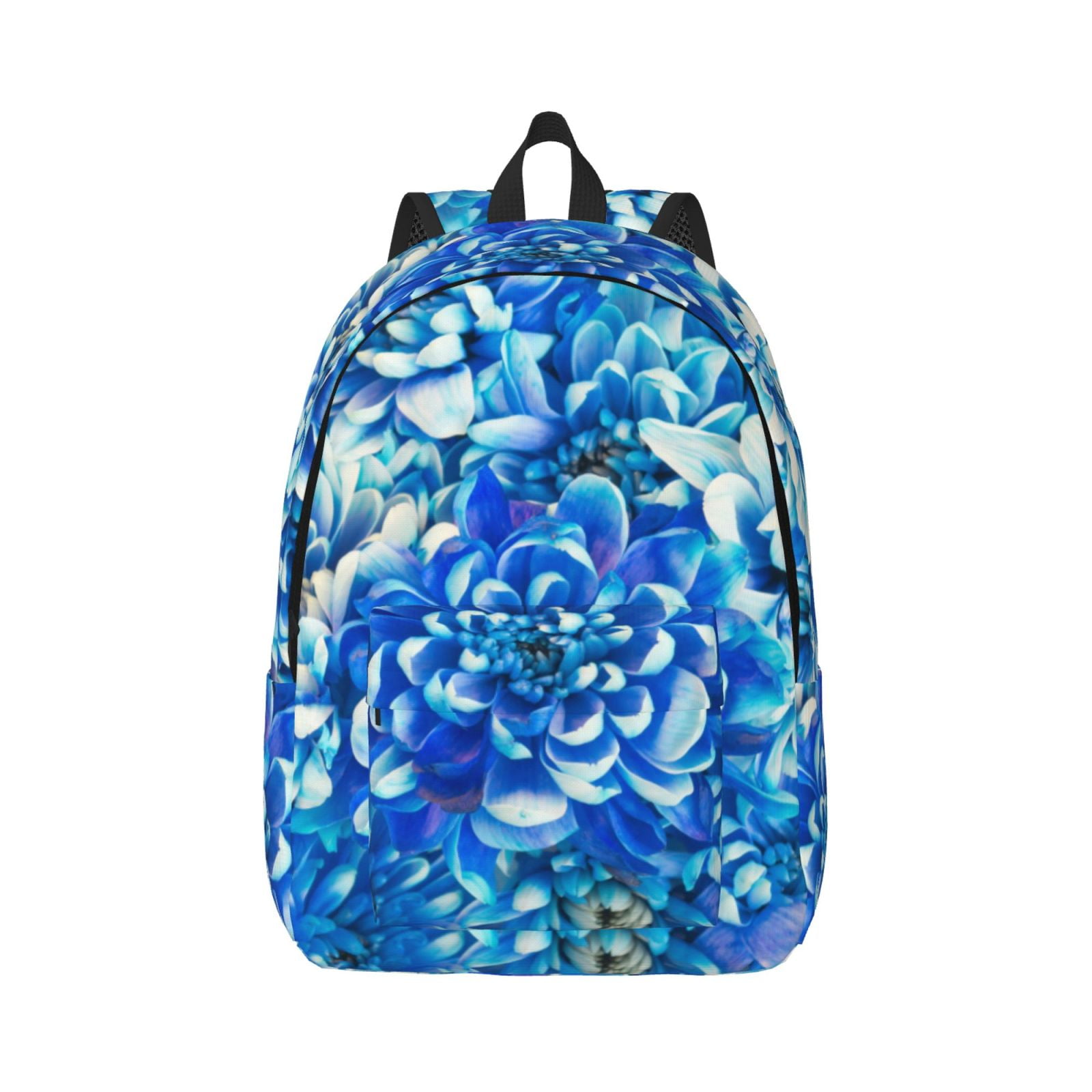 Qokaie Vibrant Blue Floral Pattern Canvas Backpack Travel Daypack ...