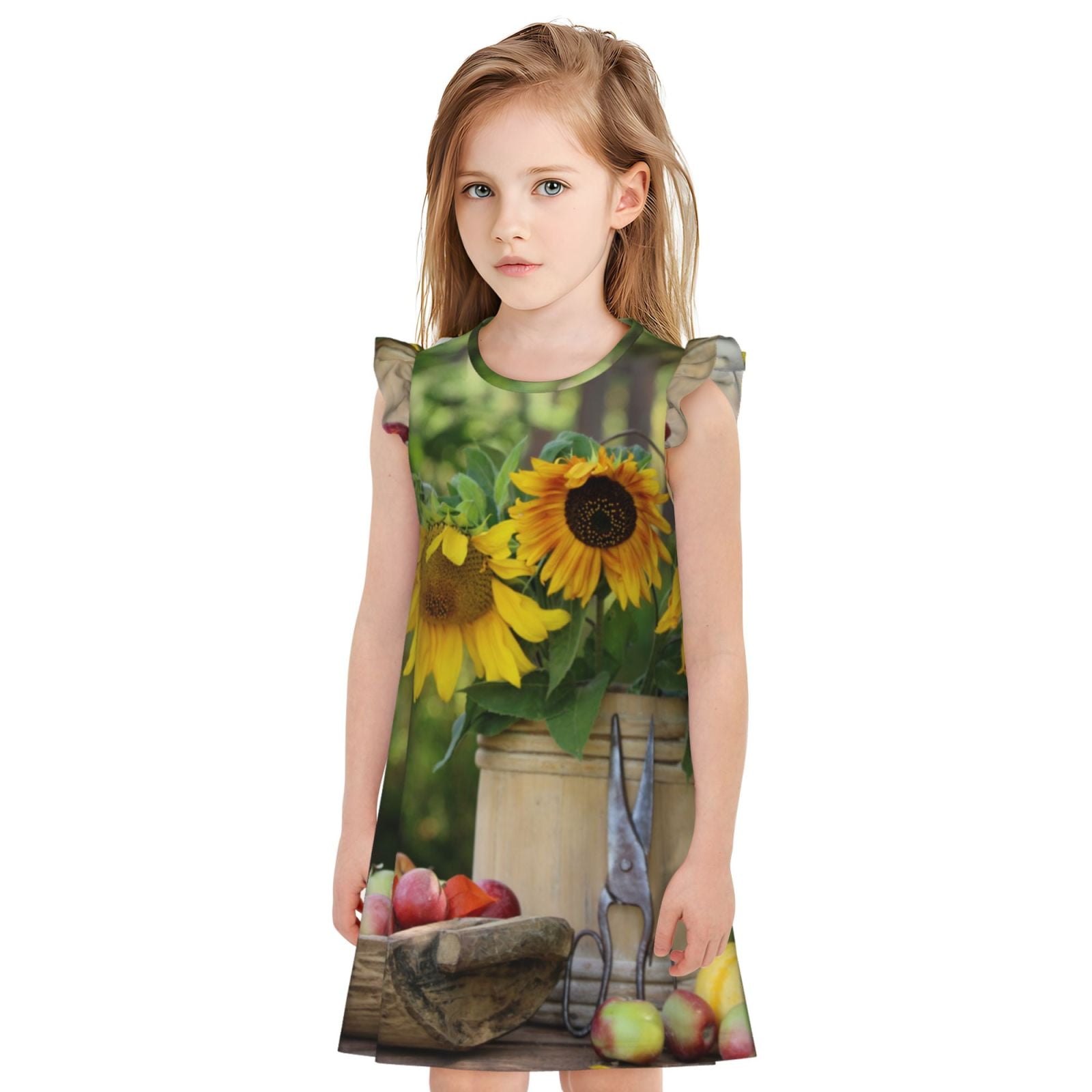 Qokaie Vintage Wooden Bucket Print Girls Nightgowns, Nightgown Princess ...